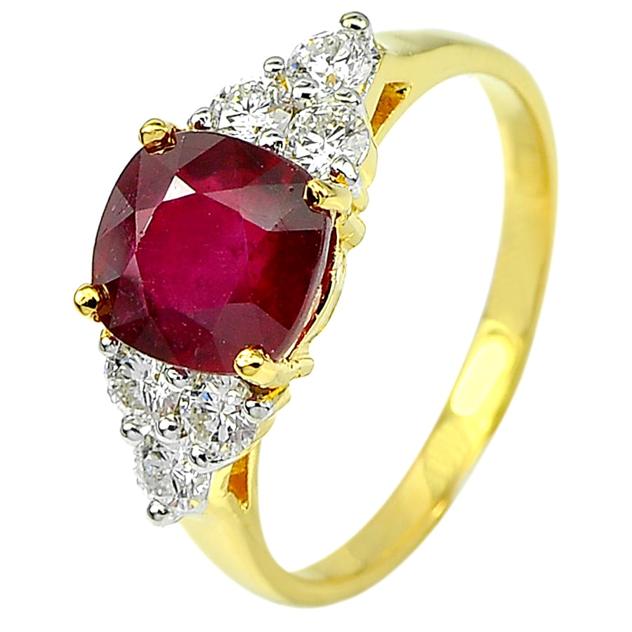 Natural Red Ruby 2.49 Ct. and Diamond 0.42 Ct. 18K Yellow Gold Ring Jewelry 3.21 G. Size 6 (1 of 3)