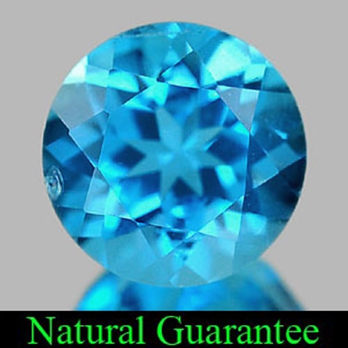 Natural Swiss Blue Topaz 2.37 Ct. Round Shape 8 Mm Gemstone From Brazil: Product ID: 807146577 Product Name: Natural Blue Topaz Weight: 2.37 CT. Size: 8 x 8 x 5.3 MM. Shape: Round Color: Swiss Blue Clarity:SI Luster: Good Gems Origin: Brazil Treatment: Treated Crystal Stru