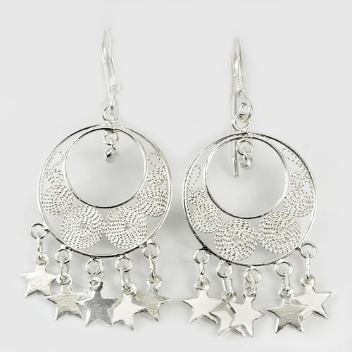 925 Sterling Silver Earrings Jewelry Beautiful Stars Design 3.39 Grams (1 of 3)