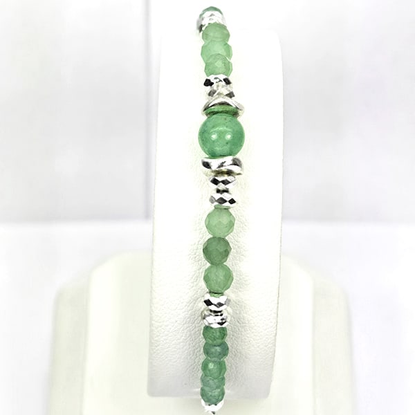 Natural Prehnite Stone 952 Sterling Silver Bracelet Jewelry Max Length 6 Inch. (1 of 3)