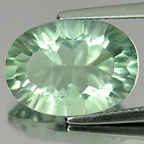 Natural Green Fluorite 7.05 Ct. Oval Concave Cut 14.2 x 10.3 Mm. Gemstone From Brazil (1 of 3)