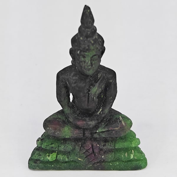 Natural Red Green Ruby in Zoisite 54.93 Ct. Buddha Carving Shape 43 x 28 Mm Gemstone From Madagascar (1 of 3)