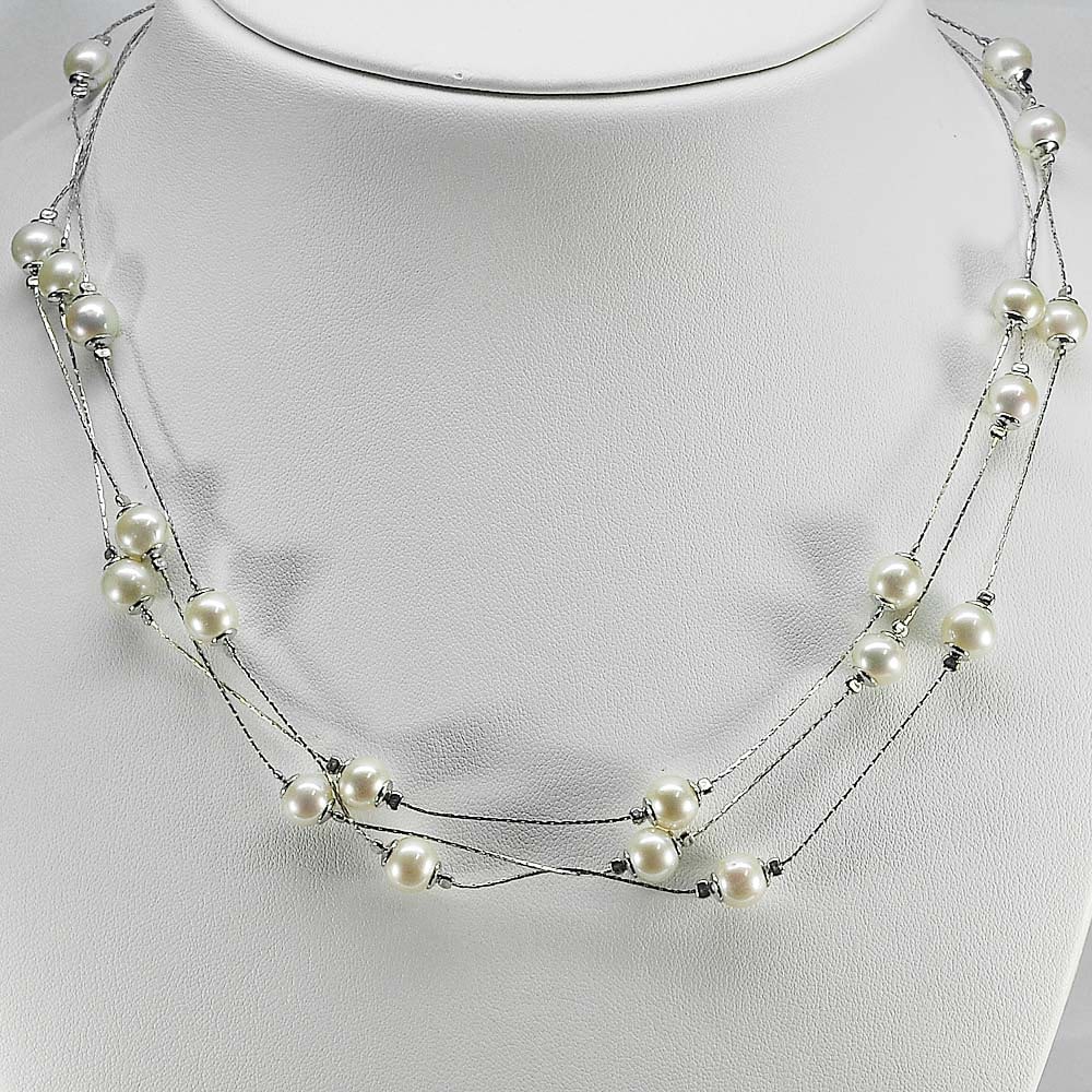 Natural White Pearl 925 Sterling Silver Necklace Jewelry 15.62 G. Length 16 Inch. (1 of 3)