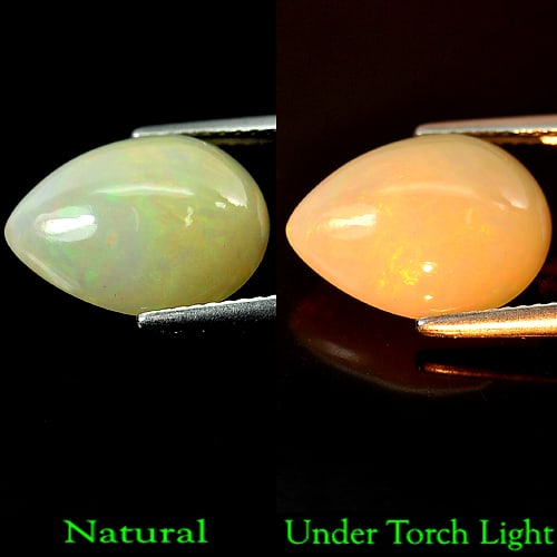 Natural Multi Color Opal 4.73 Ct. Pear Cabochon Shape 14.5 x 11 Mm Gemstone From Ethiopia: Product ID: 818721718 Product Name: Natural Opal Weight: 4.73 CT. Size: 14.5 x 11 x 7 MM. Shape: Pear Cabochon Color: Multi Color Clarity:Opaque Luster: Iridescent Gems Origin: Ethiopia Treatment: Unh