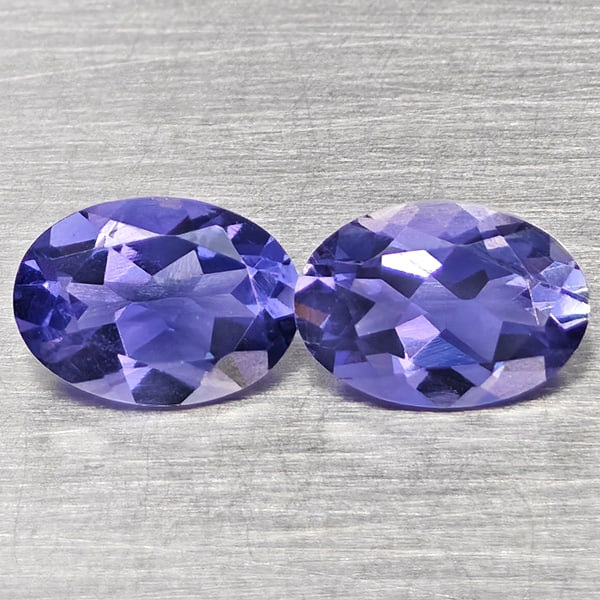 Natural Violetish Blue Iolite 1.28 Ct. 2 Pcs Oval Shape 7.3 x 5.1 Mm Gemstones From Madagascar (1 of 3)