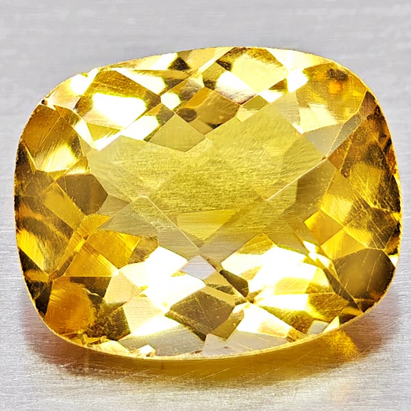 Natural Yellow Citrine 2.43 Ct. Cushion Checkerboard Cut 10.1 x 8.1 Mm. Gemstone from Brazil: Product ID: 801815270 Product Name: Natural Citrine Weight: 2.43 CT. Size: 10.1 x 8.1 x 5.2 MM. Shape: Cushion Checkerboard Color: Yellow Clarity:VSI Luster: Good Gems Origin: Brazil Treatment: Unheat