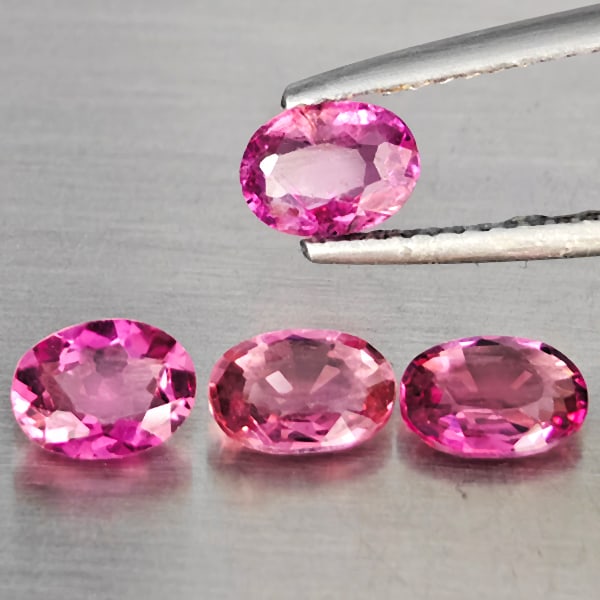 Natural Pink Tourmaline 1.90 Ct. 4 Pcs Oval Shape Gemstones From Nigeria: Product ID: 807251516 Product Name: Natural Tourmaline Weight: 1.90 CT. Size: 6.4 x 4.6 x 2.3 to 6 x 4.5 x 2.8 MM. Shape: Oval Shape Color: Pink Clarity:VSI Luster: Good Gems Origin: Nigeria Treatment