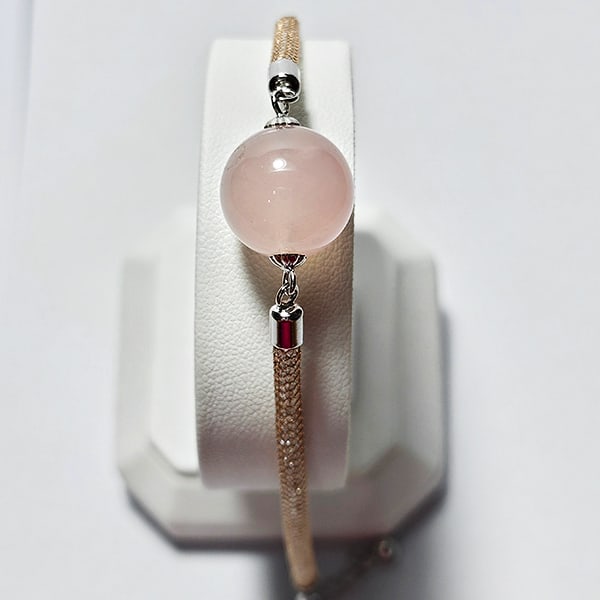 Natural Rose Pink Quartz with 952 Sterling Silver Steel Mesh Bracelet Jewelry Yellow Gold Plated 34. (1 of 3)