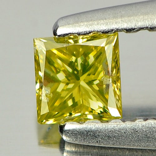 Natural Yellow Diamond 0.18 Ct. Square Princess Cut 3.1 x 3.1 x 2.2 Mm. (1 of 3)