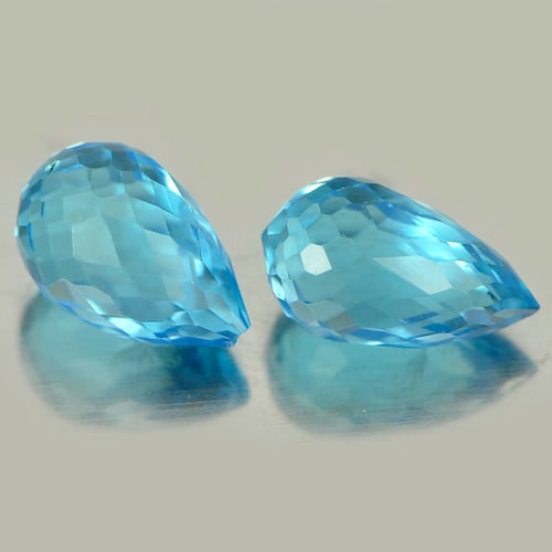 Natural Swiss Blue Topaz 2.21 Ct. 2 Pcs. VVS Briolette Shape 7.7 x 4.5 Mm. Gemstone From Brazil (1 of 3)