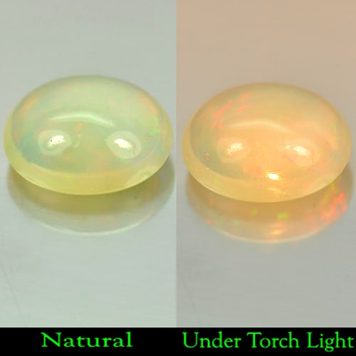 Natural Multi Color Opal 3.18 Ct. Oval Cabochon Shape 11.5 x 9 Mm. Gemstone From Ethiopia: Product ID: 818707315 Product Name: Natural Opal Weight: 3.18 CT. Size: 11.5 x 9 x 6.5 MM. Shape: Oval Cabochon Color: Multi Color Clarity:Semi - Transparent Luster: Good Gems Origin: Ethiopia Treatme