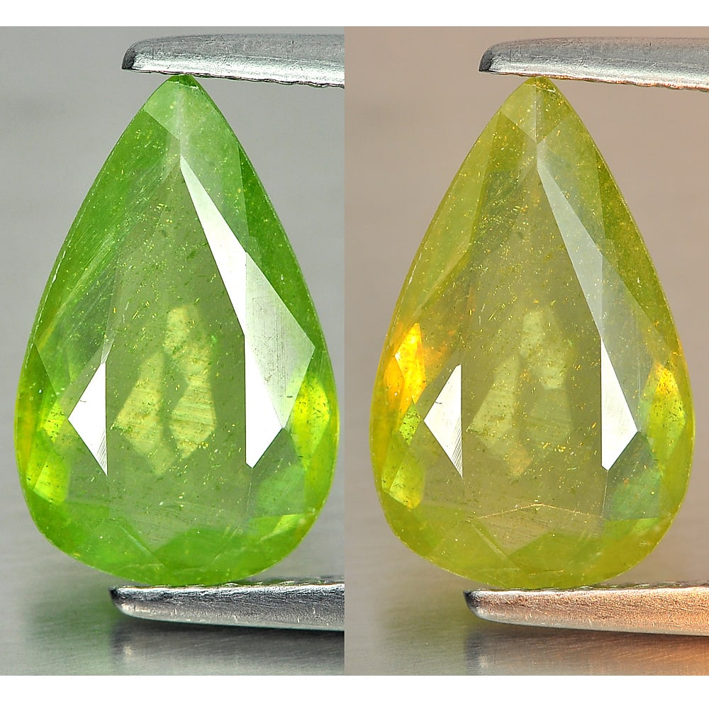 Natural Green Sphene With Rainbow Spark 2.68 Ct. Pear 13.5 x 8.5 Mm. Gemstone (1 of 3)