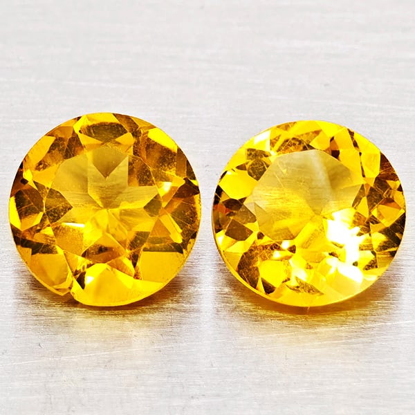 Natural Yellow Citrine 2.22 Ct. 2 Pcs Round Shape 7 Mm Gemstones From Brazil (1 of 3)