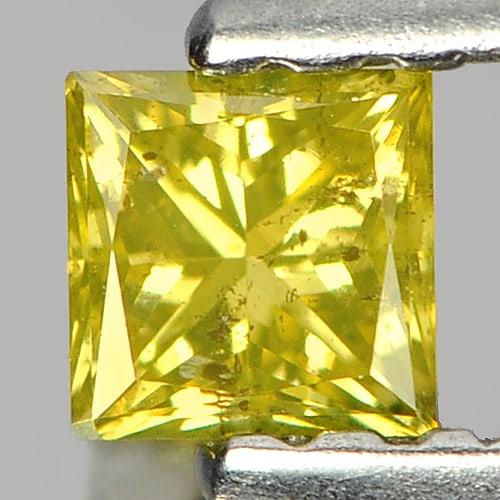 Natural Yellow Diamond 0.19 Ct. Square Princess Cut 3 Mm Gemstone From Belgium: Product ID: 802104136 Product Name: Natural Enhanced Diamond Weight: 0.19 CT. Size: 3 x 3 x 2.3 MM. Shape: Square Princess Cut Color: Yellow Clarity:SI1 Luster: Good Gems Origin: Belgium Treatment: Tr