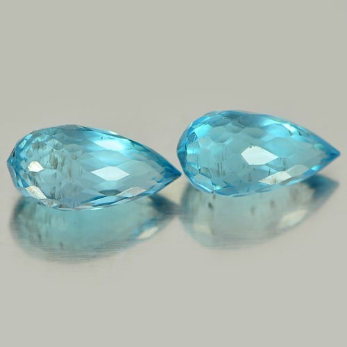 Natural Swiss Blue Topaz 1.79 Ct. 2 Pcs Briolette Shape 7.3 x 3.8 Mm Gemstone From Brazil (1 of 3)