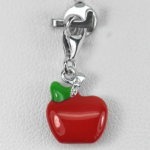 925 Sterling Silver Pendant Jewelry 1.71 Grams Size 21 x 10 Mm. Apple Enamel Design (1 of 3)