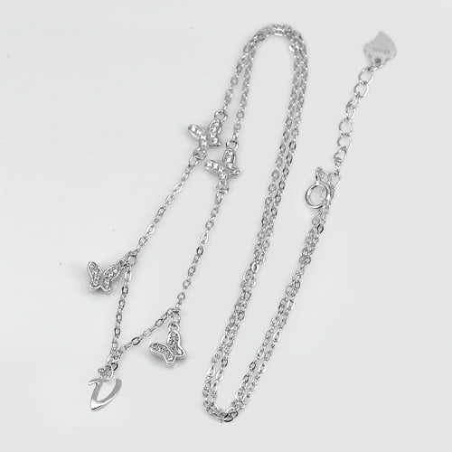925 Sterling Silver Necklace Jewelry Letter V Butterfly Design Length 18 Inch. (1 of 3)