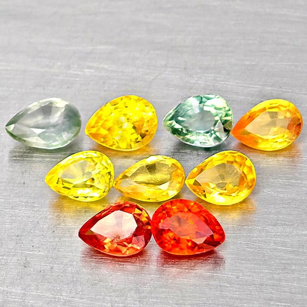 Natural Fancy Color Sapphire 1.80 Ct. 9 Pcs Pear Shape Gemstones From Tanzania: Product ID: 806162735 Product Name: Natural Fancy Color Sapphire Weight: 1.80 CT. Size: 4 x 3.2 x 1.7 to 3.7 x 2.8 x 2 MM. Shape: Pear Shape Color: Fancy Color Clarity:VVS - VSI Luster: Very Good Gems