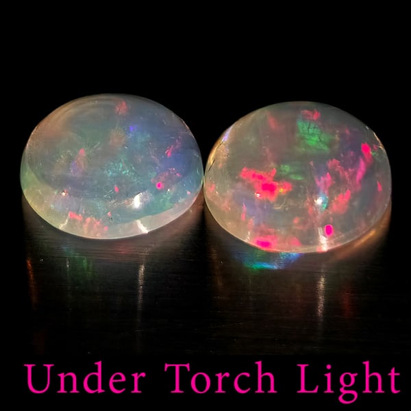 Natural Multi Color Opal 1.44 Ct. 2 Pcs Round Cabochon Shape 7 Mm Gemstones From Ethiopia: Product ID: 818728257 Product Name: Natural Opal Weight: 1.44 CT. Size: 7 x 7 x 3.1 MM. Shape: Round Cabochon Color: Multi-Color Clarity:Semi - Transparent Luster: Good Gems Origin: Ethiopia Treatment