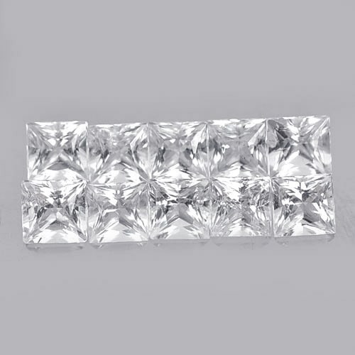 Natural White Topaz 3.84 Ct. 10 Pcs. Square Princess Cut 4 Mm. Gemstones From Brazil (1 of 3)