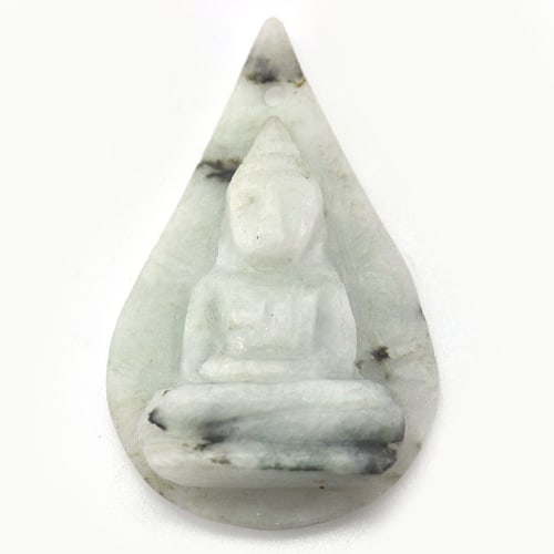 White Green Jade Buddha Carving will Drilled Pendant 41.88 Ct. Natural Gemstone: Product ID: 819812020 Product Name: Natural Jade Weight: 41.88 CT. Size: 37 x 23 x 9 MM. Shape: Buddha Carving Color: Green Clarity:Opaque Luster: Good Gems Origin: Thailand Treatment: Unheated Crysta