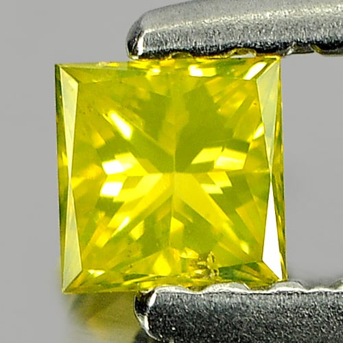 Natural Yellow Diamond 0.18 Ct. Square Princess Cut 3.2 x 3.1 Mm. From Belgium (1 of 3)