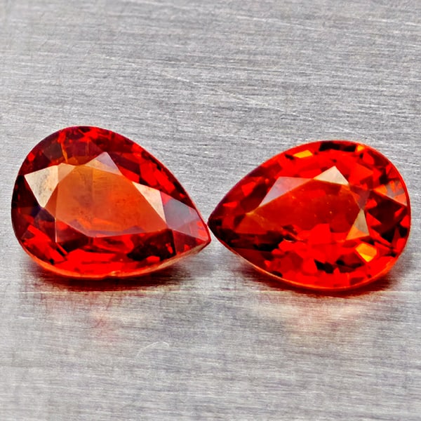 Natural Orange Red Spessartine Garnet 1.29 Ct. 2 Pcs Pear Shape 6 x 4.5 Mm Gemstones From Namibia (1 of 3)
