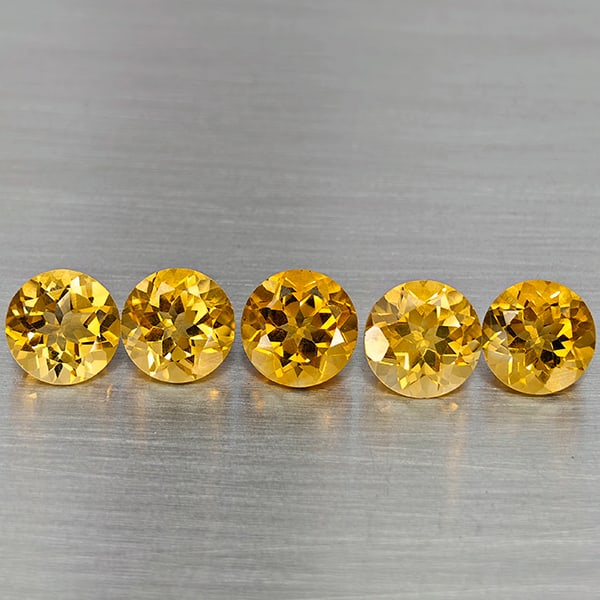 Natural Yellow Citrine 5.91 Ct. 5 Pcs. VVS Round Shape 7.2 Mm. Gemstone from Brazil (1 of 3)