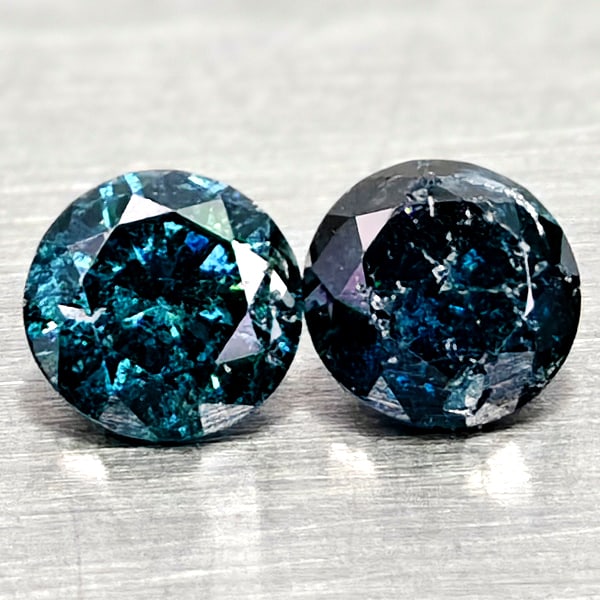 Natural Blue Diamond 0.18 Ct. 2 Pcs Round Diamond Cut 2.7 Mm. From Belgium (1 of 3)