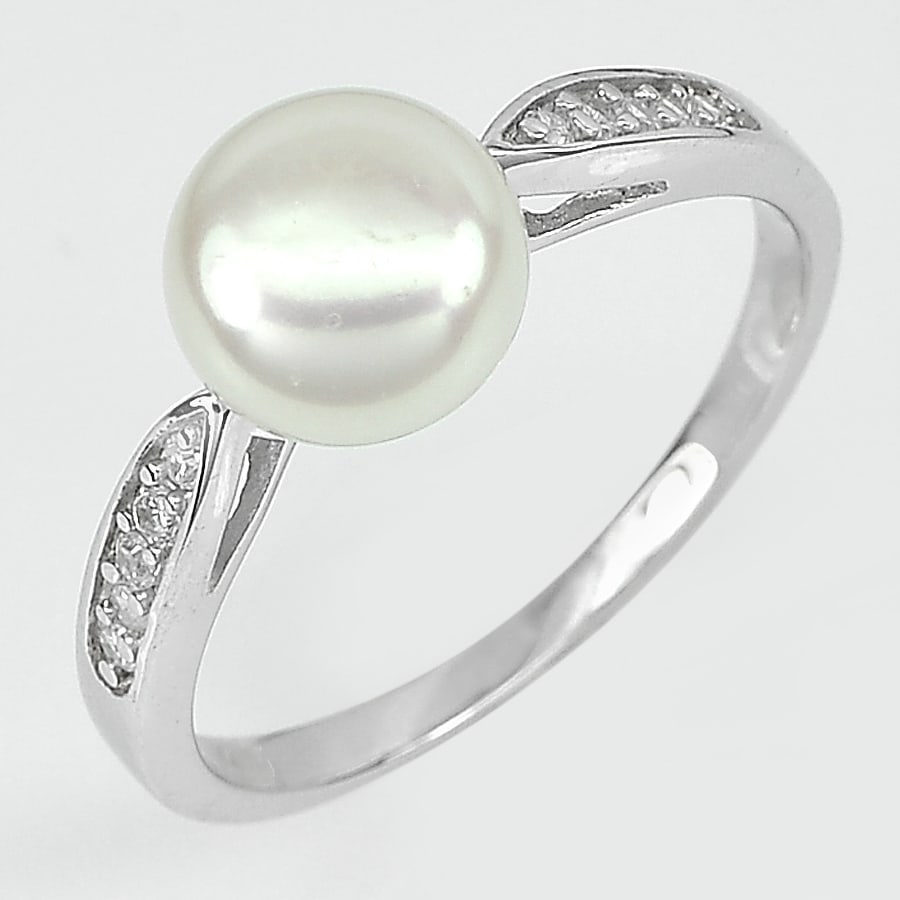 Natural White Pearl 925 Sterling Silver Ring Jewelry 2.84 Grams Size 9 (1 of 3)