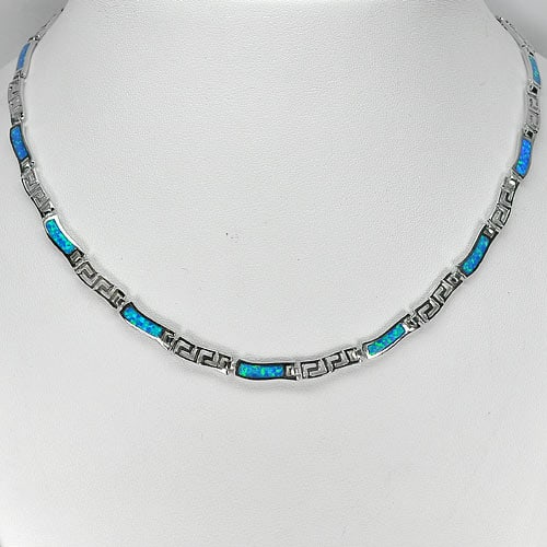 925 Sterling Silver Necklace Jewelry with Multi Color Blue Created Opal Length 18 Inch. (1 of 3)