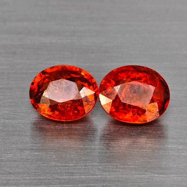 Natural Orangish Red Spessartine Garnet 2.72 Ct. 2Pcs Oval Shape 7.1 x 5.8 Mm Gemstones From Namibia (1 of 3)