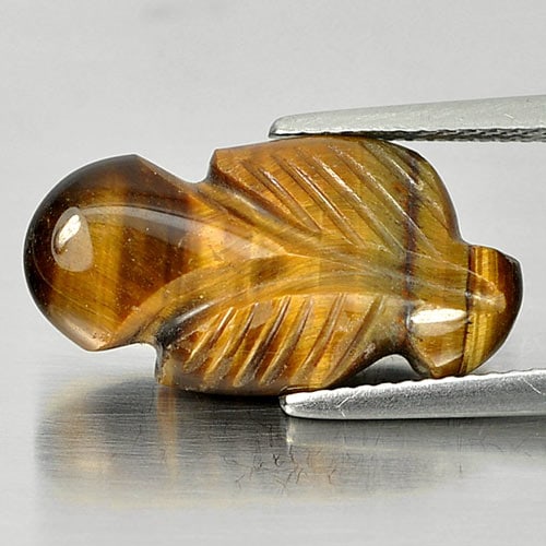 Natural Golden Tiger Eye 8.01 Ct. Leaves Carving 20 x 10.4 x 5.4 Mm. From Thailand (1 of 3)