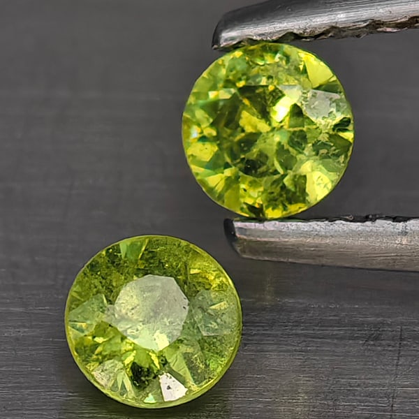 Natural Green Demantiod Garnet 0.42 Ct. 2 Pcs Round Diamond Cut 3.5 Mm Gemstones From Madagascar (1 of 3)