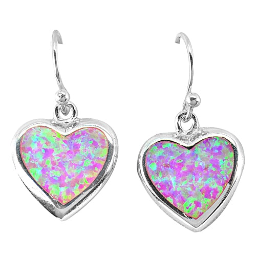 925 Sterling Silver Earrings Jewelry with Created Multi Color Pink Opal 5.69 Grams (1 of 3)