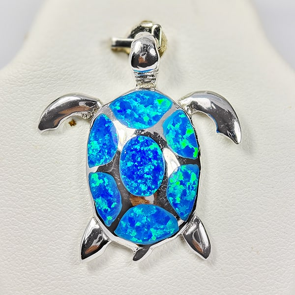 925 Sterling Silver Jewelry Pendant 5.74 G. With Multi Color Blue Created Opal Turtle Design (1 of 3)