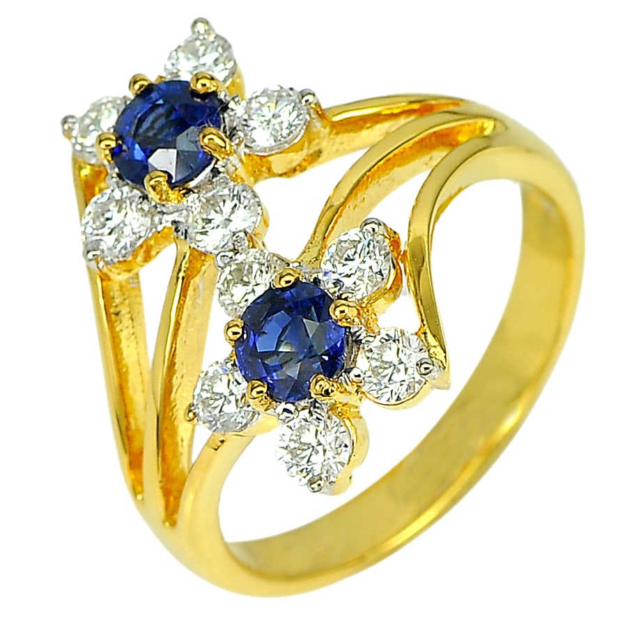 Natural Clean Blue Sapphire 0.92 Ct. and Diamond 0.74 Ct. 18K Yellow Gold Ring Jewelry Size 6.5 (1 of 3)