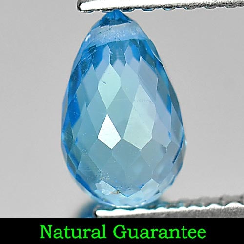 Natural Swiss Blue Topaz 1.87 Ct. Briolette with Drilled 8.3 x 5.3 Mm Gemstone from Brazil: Product ID: 807164677 Product Name: Natural Blue Topaz Weight: 1.87 CT. Size: 8.3 x 5.3 x 5.3 MM. Shape: Briolette with Drilled Color: Blue Clarity:VSI Luster: Good Gems Origin: Brazil Treatment: Trea