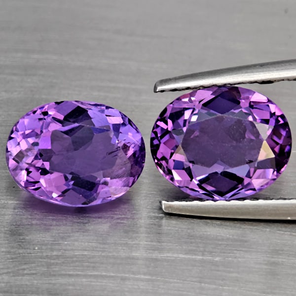 Natural Purple Amethyst 4.37 Ct. 2 Pcs Oval Shape 9.4 x 7.6 Mm Gemstone From Brazil (1 of 3)