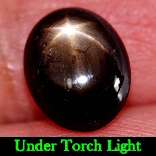 Natural Black Star Sapphire 3.38 Ct. Oval Cabochon Shape 9.7 x 7.9 Mm Gemstone From Thailand: Product ID: 806132838 Product Name: Natural Star Sapphire Weight: 3.38 CT. Size: 9.7 x 7.9 x 4.1 MM. Shape: Oval Cabochon Color: Black Clarity:Opaque Luster: Good 6 Rays Star Gems Origin: Thailand Tre