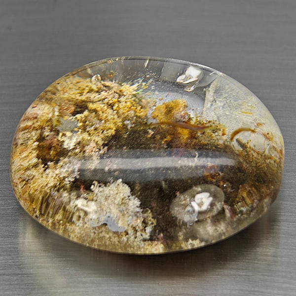 Natural White Black Moss Quartz 129.92 Ct. Oval Cabochon Shape 34 x 30 Mm Gemstone From Thailand (1 of 3)