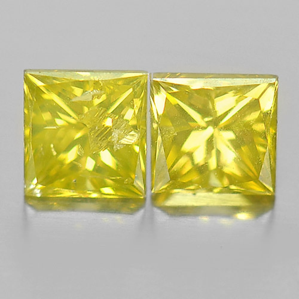 Natural Yellow Diamond 0.32 Ct. 2 Pcs. Baguette Princess Cut 3 x 2.8 x 2.2 Mm. From Belgium: Product ID: 802102992 Product Name: Natural Enhanced Diamond Weight: 0.32 CT. Size: 3 x 2.8 x 2.2 MM. Shape: Baguette Princess Cut Color: Yellow Clarity:SI1 Luster: Scintillating Gems Origin: Belgium