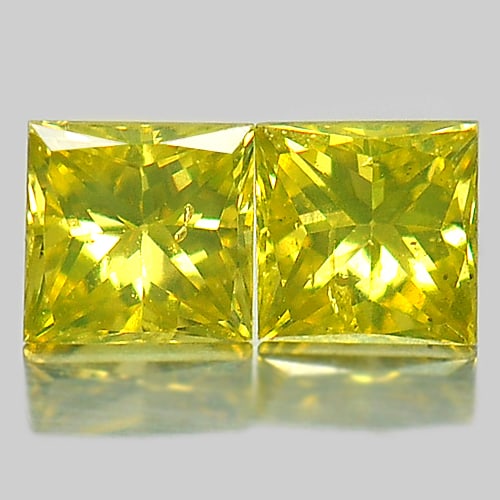 Natural Yellow Diamond 0.17 Ct. 2 Pcs. Square Princess Cut 2.5 Mm: Product ID: 802103732 Product Name: Natural Enhanced Diamond Weight: 0.17 CT. Size: 2.5 x 2.5 x 1.7 MM. Shape: Square Princess Cut Color: Yellow Clarity:SI1 Luster: Good Gems Origin: Belgium Treatment