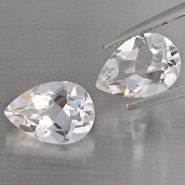 Natural White Quartz 3.41 Ct. 2 Pcs Pear Shape 10.2 x 7.3 Mm Gemstone from Brazil (1 of 3)