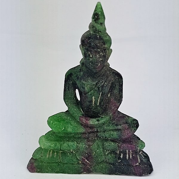Natural Red Green Ruby in Zoisite 65.20 Ct. Buddha Carving Shape 44 x 33 Mm Gemstone From Madagascar (1 of 3)