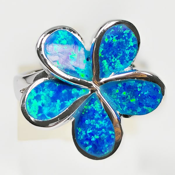 925 Sterling Silver Ring Jewelry 6.28 Grams With Created Multi Color Blue Opal Size 8 (1 of 3)
