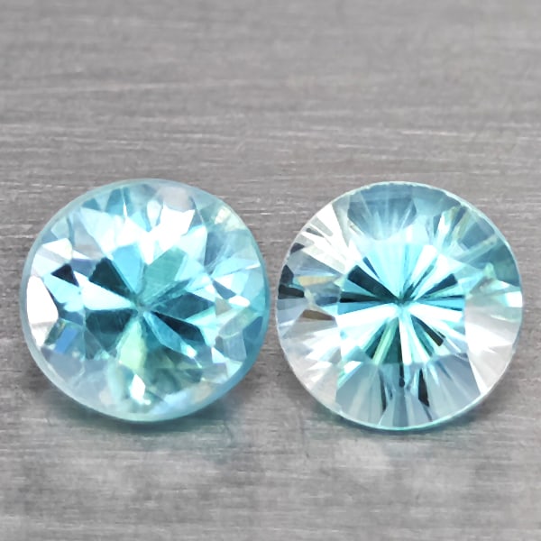 Natural Blue Zircon 1.53 Ct. 2 Pcs Round Diamond Cut 4.9 Mm Gemstone From Cambodia (1 of 3)