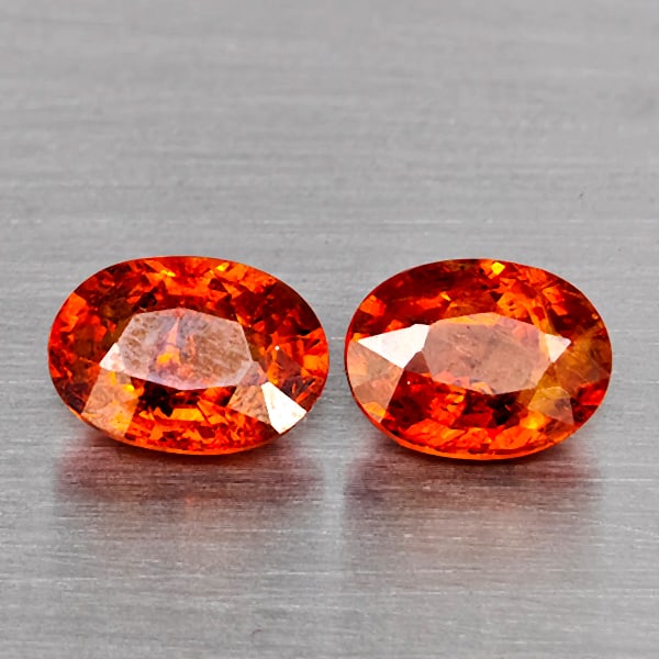 Natural Orangish Red Spessartine Garnet 2.92 Ct. 2 Pcs Oval Shape 7.8 x 5.7 Mm Gemstones From (1 of 3)