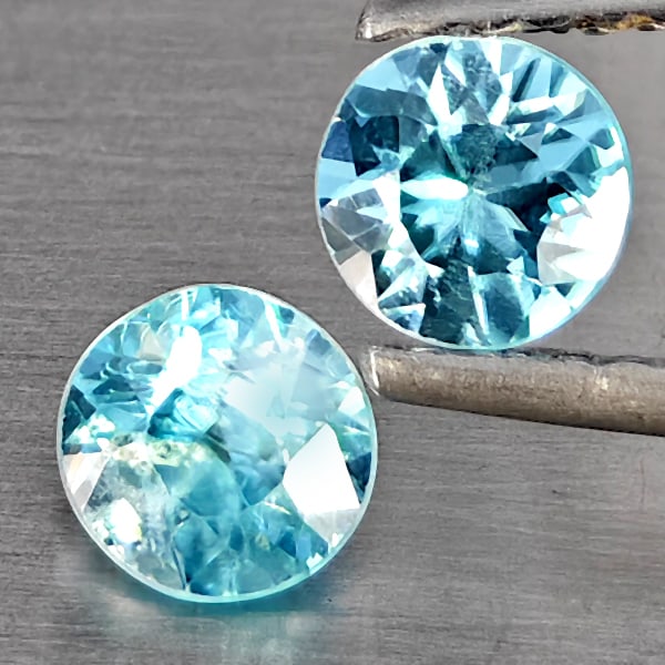 Natural Blue Zircon 1.20 Ct. 2 Pcs Round Diamond Cut 5 Mm Gemstone From Cambodia (1 of 3)