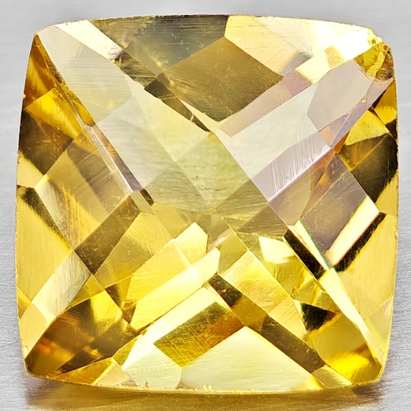 Natural Yellow Citrine 3.92 Ct. Cushion Checkerboard Cut 10.1 x 10.1 Mm Gemstone From Brazil (1 of 3)
